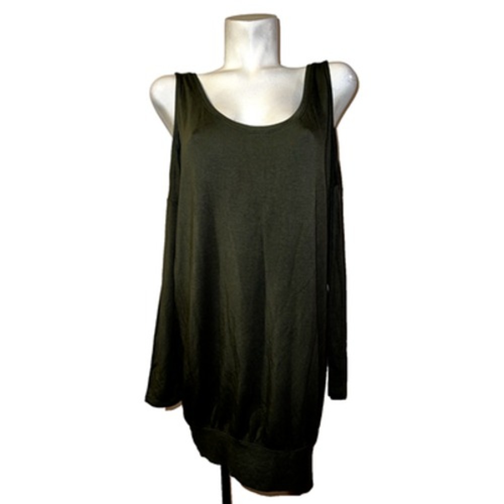 Express Womens Cold Shoulder Long Sleeve Top Olive Green Scoop Neck Tunic M NEW